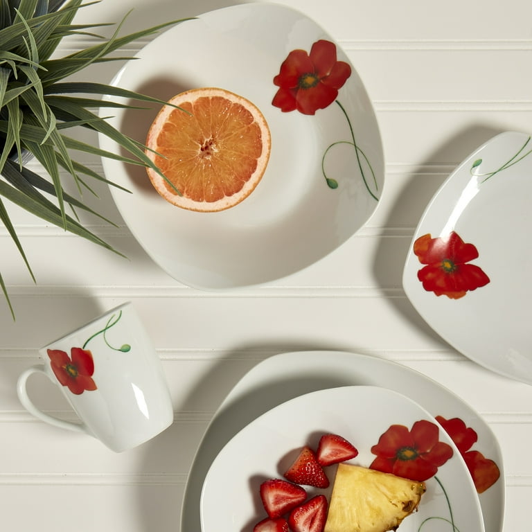 Tabletops Gallery Poppy Square 16 Piece Dinnerware Set, Floral