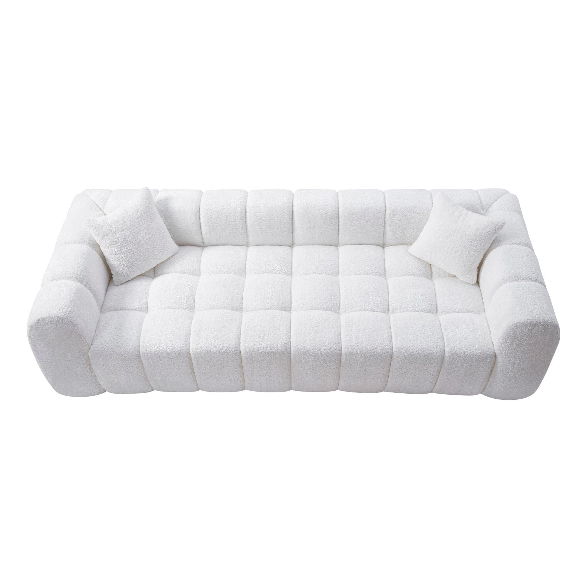 AENKYO 103" Oversized Cloud Boucle Sofa, Modern 4-Seater Deep Seat Couch, No Assembly, Cloud White