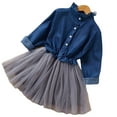 thumbnail image 2 of Esaierr Toddler Girls Jean Dress Kids Long Sleeve Tulle Dress Baby Denim Dress Autumn Winter for 2-8Y, 2 of 6