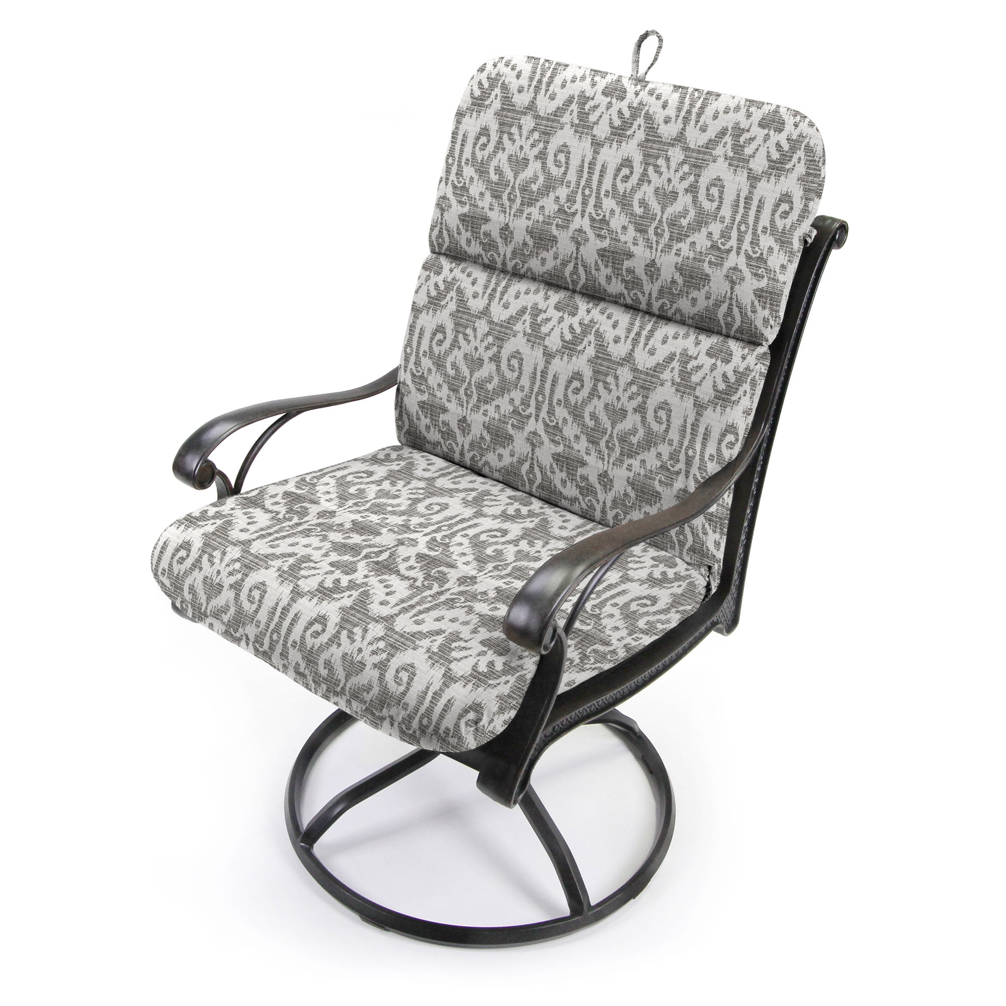 Jordan Manufacturing 45" x 22" Jeness Pewter Gray Damask Rectangular Outdoor Chair Cushion with Ties and Hanger Loop (2 Pack)