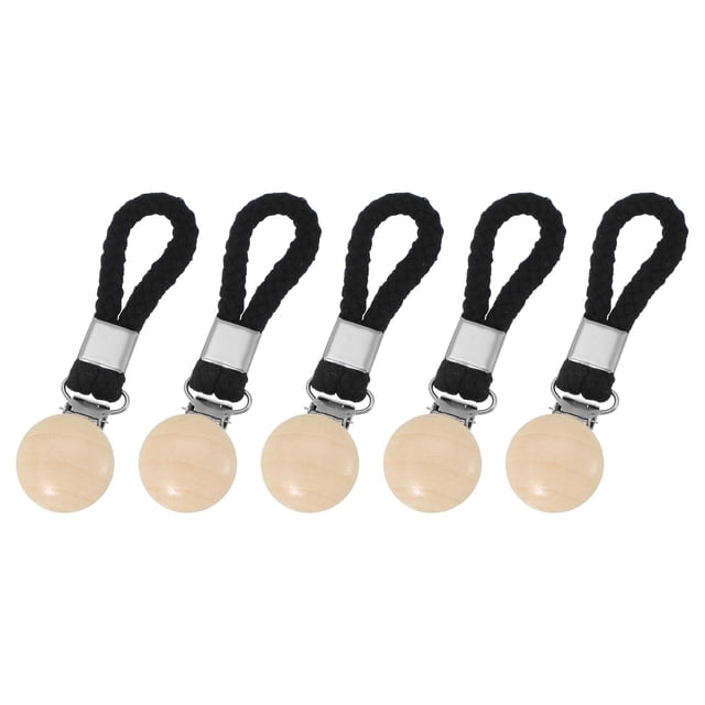 Uxcell 5 Pcs Clips para Toallas de Té con Lazo de Algodón para Colgar, Ganchos de Toalla de Metal de 4.3 Pulgadas, Perchas Multipropósito para Hogar Cocina Baño, Negro (Madera)
