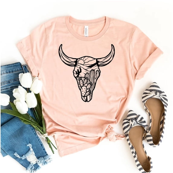 Cow Skull T-shirt Western Shirt Hunting Gift Travel Tee Boho Top Rodeo Shirts Sunflower T-shirts Mom Mama Floral Country Aztec