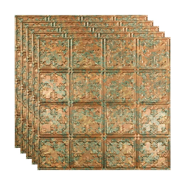FASÄDE Traditional 10 Decorative Vinyl 2ft x 2ft Lay in Ceiling Panel in Copper Fantasy (5 Pack)