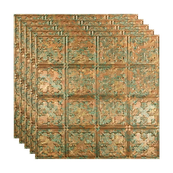 Fasde Traditionnel 10 Vinyle Décoratif 2ft x 2ft Gisaient dans le Panneau de Plafond en Cuivre Fantaisie (5 Pack)