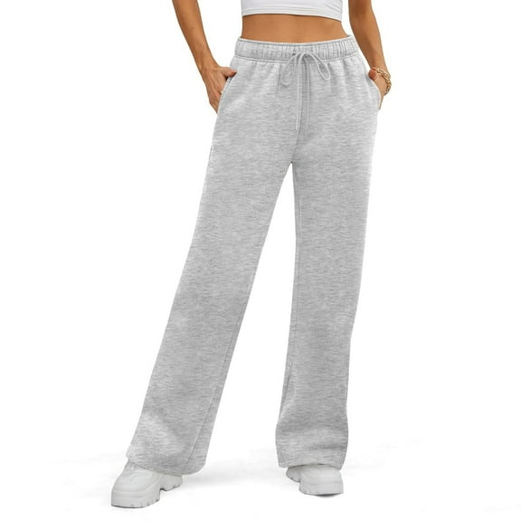 Womens Sweatpants 2025 Fall Baggy Wide Leg Sweatpant Fleece Lined Straight Leg Sweat Pants Light Gray L