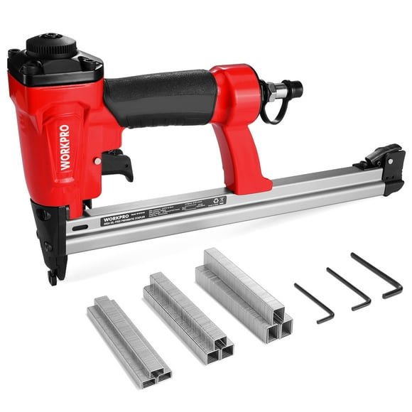 WORKPRO Pneumatic 20 Gauge Staple Gun, Oil-Free T50 Upholstery Stapler with 1260pcs 1/4" to 5/8" Staples, Extended Magazine, 200-count Staple Capacity, for Car