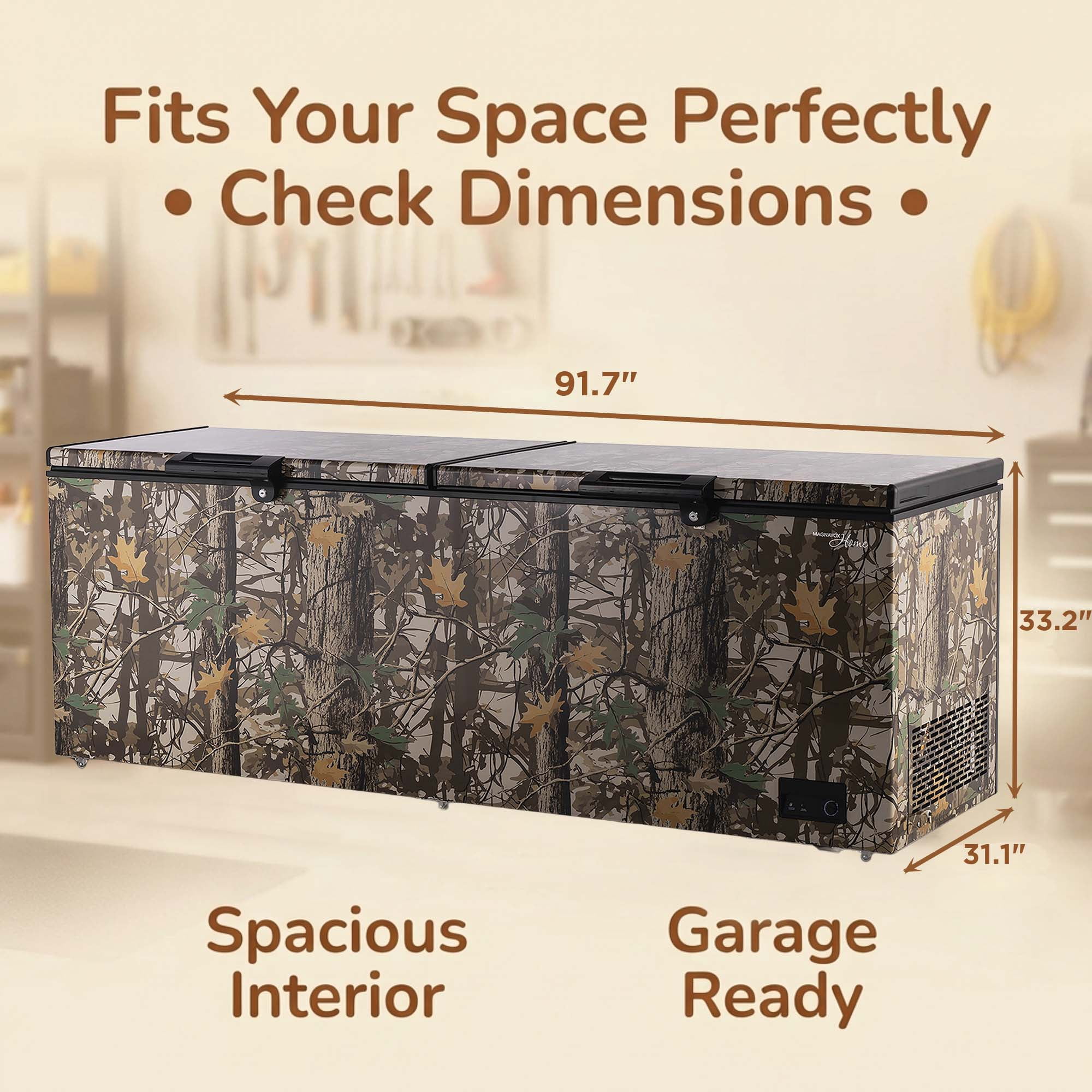 Magnavox 30 Cu. ft. 2-Door Chest Freezer, Garage Ready Hunting Camo Deep Freezer