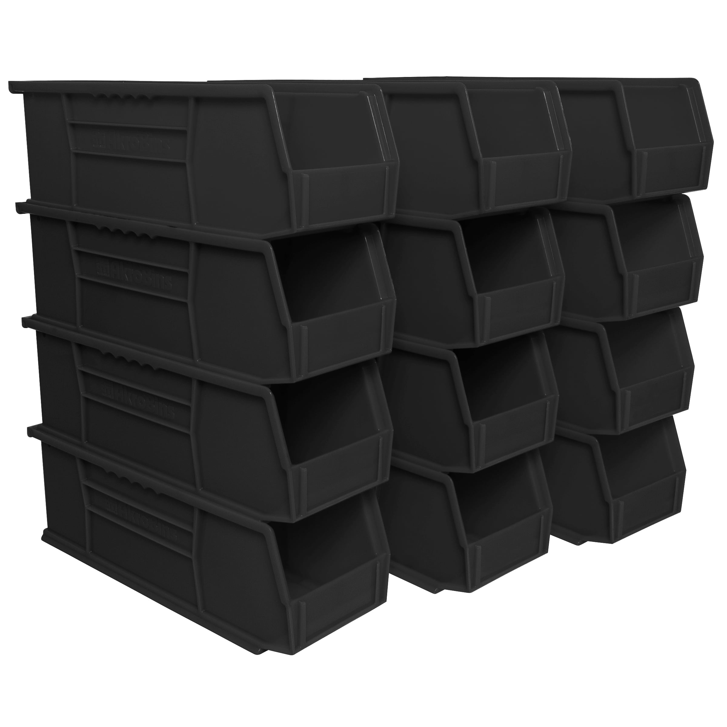 AkroMils Stackable Storage Bins, AkroBins Stacking Organizer, 15"x5"x5", Black, 12Pack