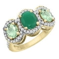 thumbnail image 1 of 10K Yellow Gold Natural HQ Emerald & Green Amethyst 3-Stone Ring Oval Diamond Accent, size 10, 1 of 2