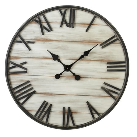 CBK Metal Whitewash Shiplap Round Wall Clock With Black ...