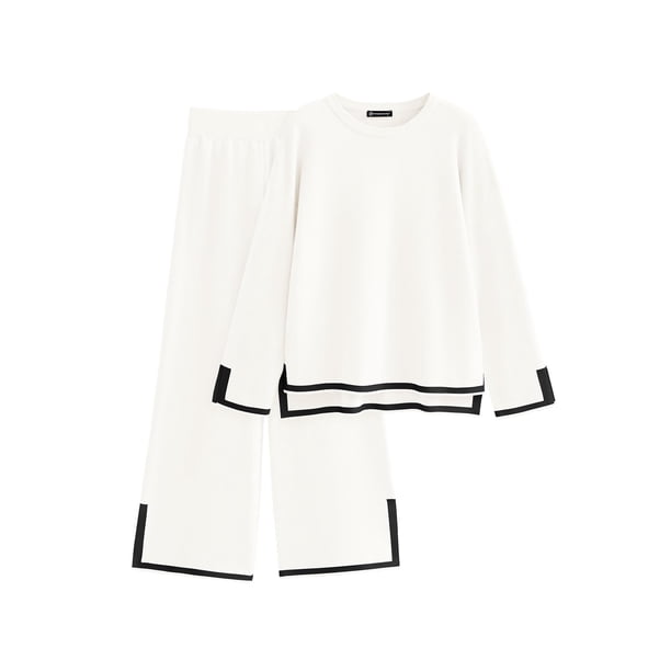 Conjunto de Suéter de Punto para Mujer PRETTYGARDEN Blanco Mediano