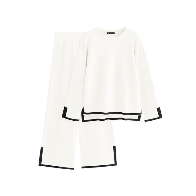 Conjunto de Suéter de Punto para Mujer PRETTYGARDEN Blanco Mediano