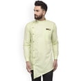 thumbnail image 1 of eloria Indian Traditional Men's Lime Green Solid Thread Work Kurta, 1 of 7