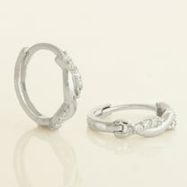 Anygolds 14K Real Solid Gold Twist Cubic Zirconia Hoop Earrings, Cartilage Daith Helix Tragus Conch Rook Snug Huggie Hinge Ear Ring Piercing Jewelry - MOT47047-CZW White Gold