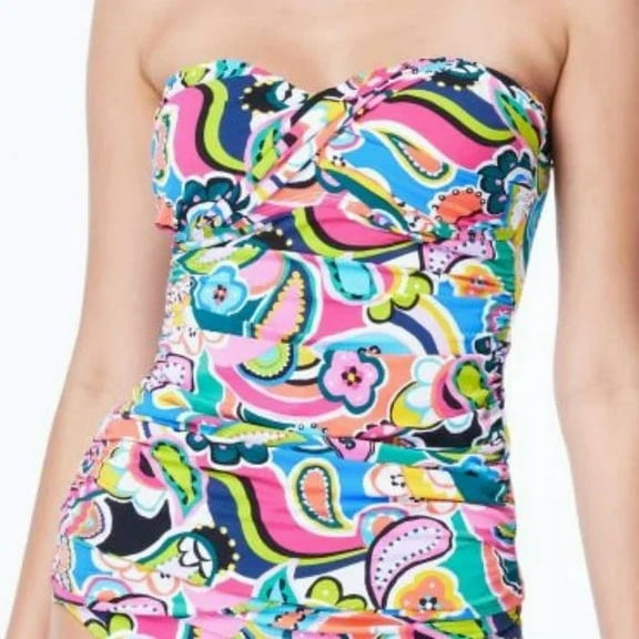 Bleu Rod Beattie MULTI Printed Twist Bandeau Tankini Swim Top, US 4