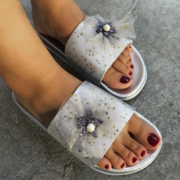 Moda Mujer Casual Encaje Brillante Lentejuelas Sandalias planas Zapatos Flip Flop Wmkox8yii hj789