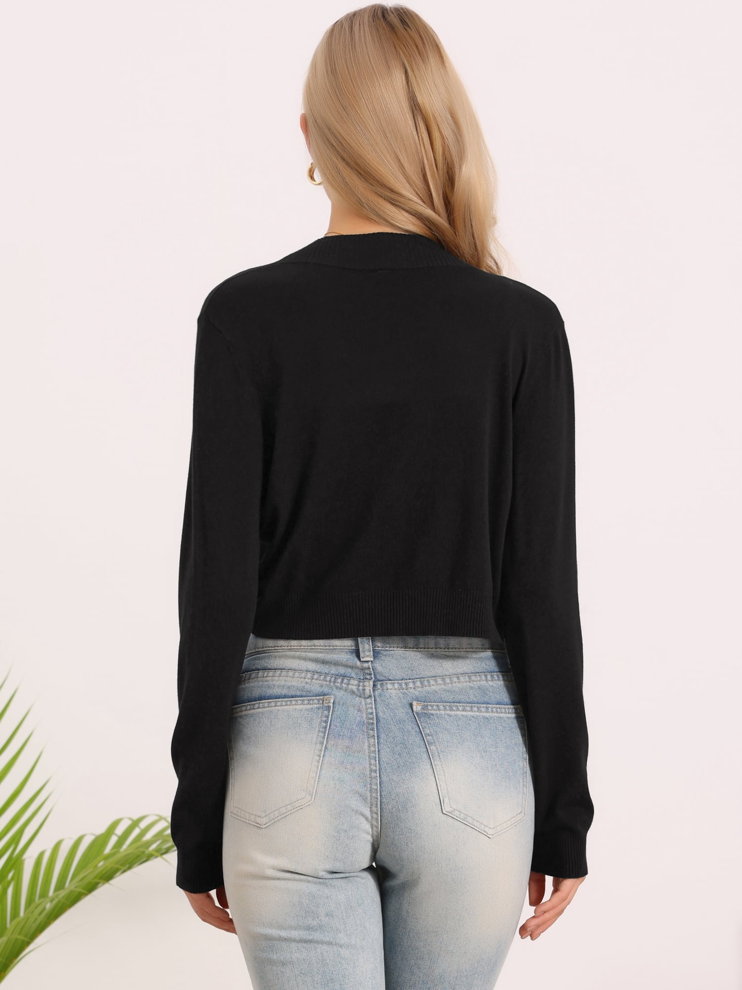 DARING DIVA Women's Long Sleeve Open Front Bolero Shrug Cropped Sweater XS Black