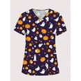 thumbnail image 6 of cimmuovere Women's Halloween Print V-Neck Multi-Pocket Scrubs Nurse Scrubs Workwear Dentist Healthcare Pet Hospital Laboratory Uniform Top, 6 of 10