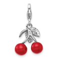 thumbnail image 3 of Auriga Fine Jewelry 925 Sterling Silver 3-D Enameled Red Cherries Charm w/Lobster Clasp for Women (L - 34mm, W - 14mm), 3 of 6