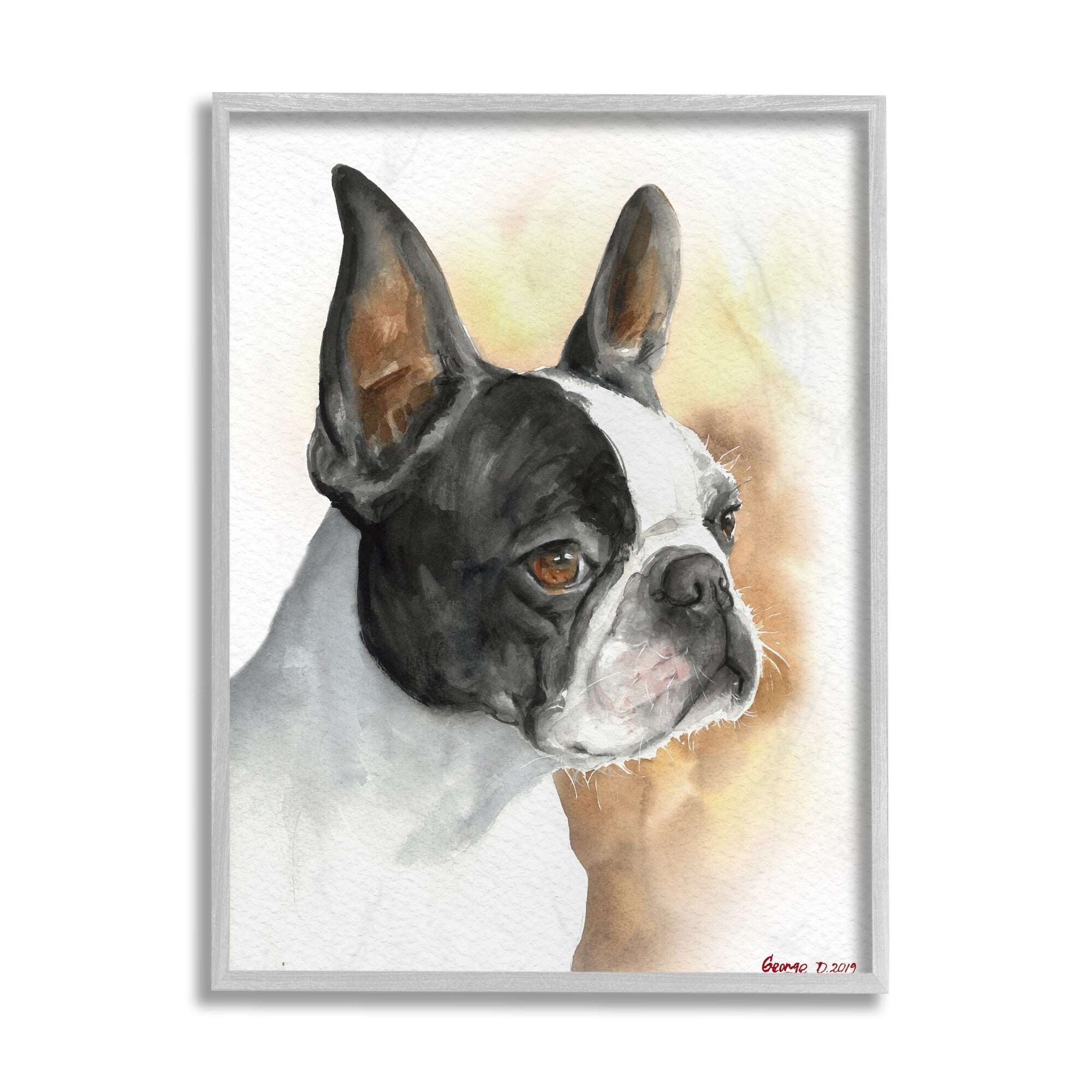 Stupell Industries Boston Terrier Pet Dog Portrait Black Brown Black Framed, 24 x 30, Design by George Dyachenko