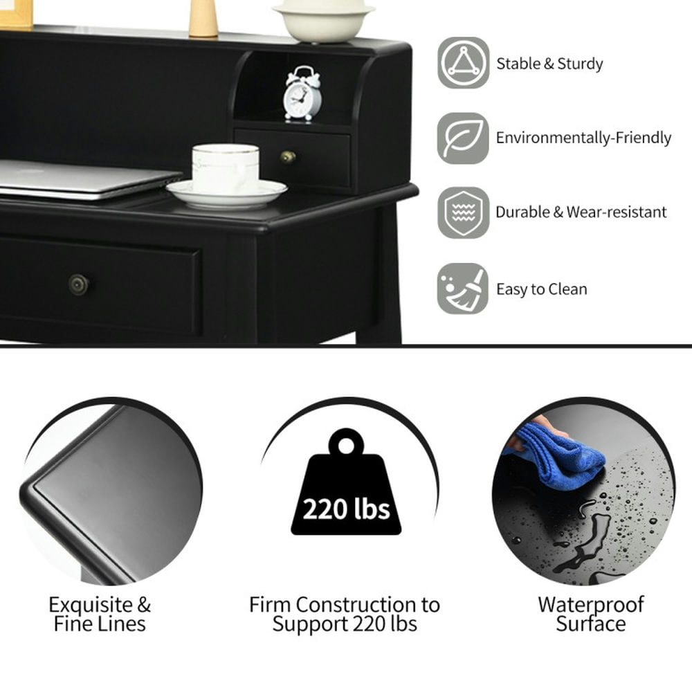 Demi Bonn Removable Floating Organizer 2-Tier Mission Computer Vanity Desk, Small Home Office Desk Study Writing Table, Black