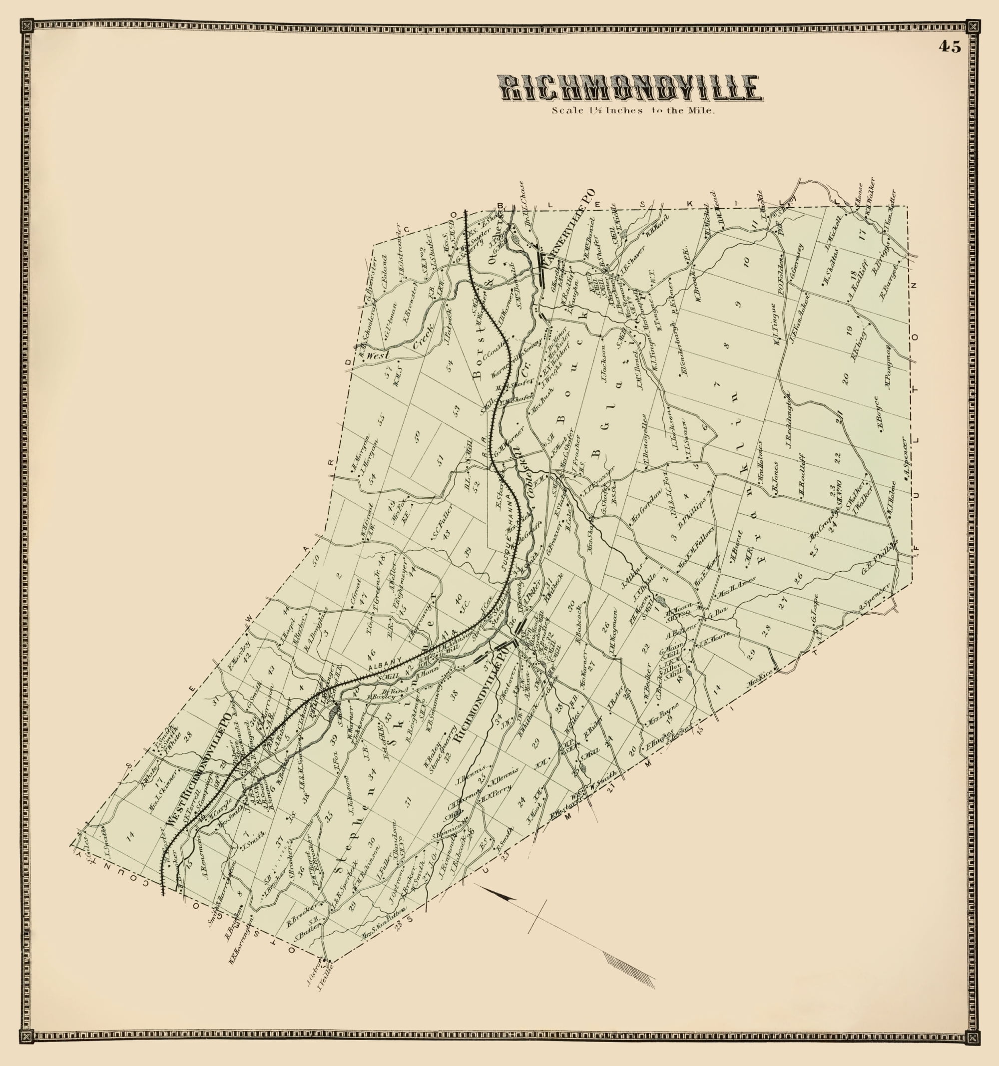 Richmondville New York Landowner Stone 1866 23 x 24.55