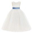 thumbnail image 2 of Ekidsbridal Girl Ballroom Flower Girl Dress - Backless Ivory Tulle with Tiebow (Size: M-14), 2 of 3