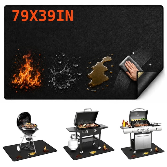 GMZW 79x39 Inch Extra Large Under Grill Mat for Blackstone Griddle and Outdoor BBQ, Double-Sided Fireproof Protective Pad, Oilproof Waterproof Fire Pit Mat for Camping and Indoor Fireplace