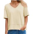 thumbnail image 2 of Short Sleeve Solid Color Summer Women V Neck Casual Flowy Tee Shirt, 2 of 7