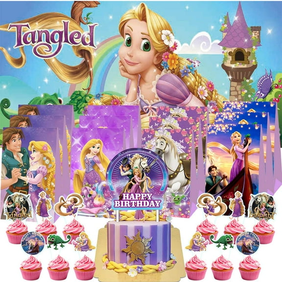 Tangled Princess Treat Bags Candy Decorations Party Favor Supplies Birthday Cake Topper Backdrop Banner