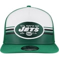 thumbnail image 2 of Men's New Era White/Green New York Jets Striped A-Frame 9FIFTY Adjustable Trucker Snapback Hat, 2 of 5