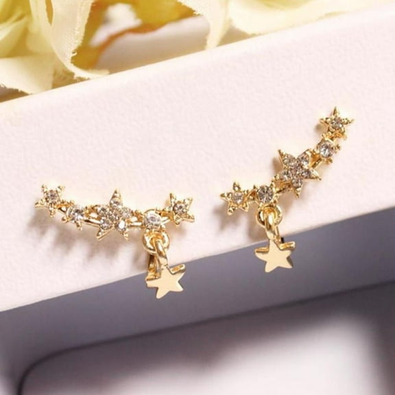 HOTWINTER Women's Gold Stud Chic Earrings Cuffs Filled Falling Rhinestone Star Pendant Xmas Gift
