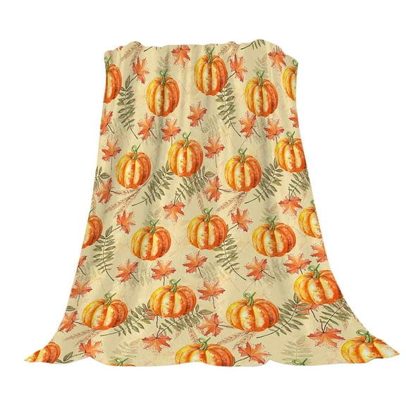 Cinvoph Fall Pumpkin Throw Blanket, Cozy Sherpa Pumpkins Leaves Blankets for Sofa Couch, Soft Throws Orange Small Blanket, Farmhouse Chair Bed Home Dorm Thanksgiving Decor, 40"x50", Orange