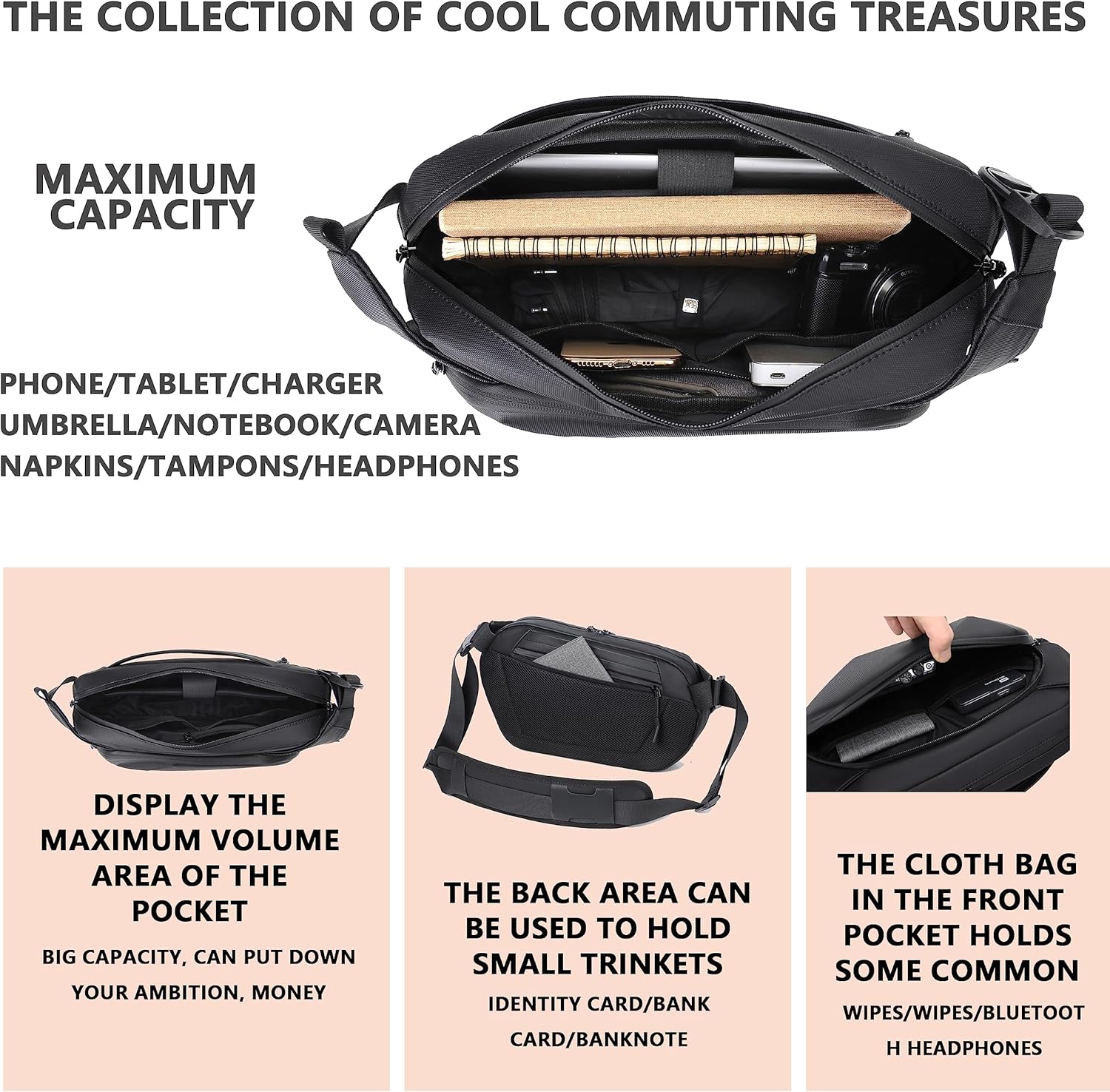FSD.WG Men's Multifunctional Sling Bag - Waterproof Large Capacity Chest Bag for Travel & Commute