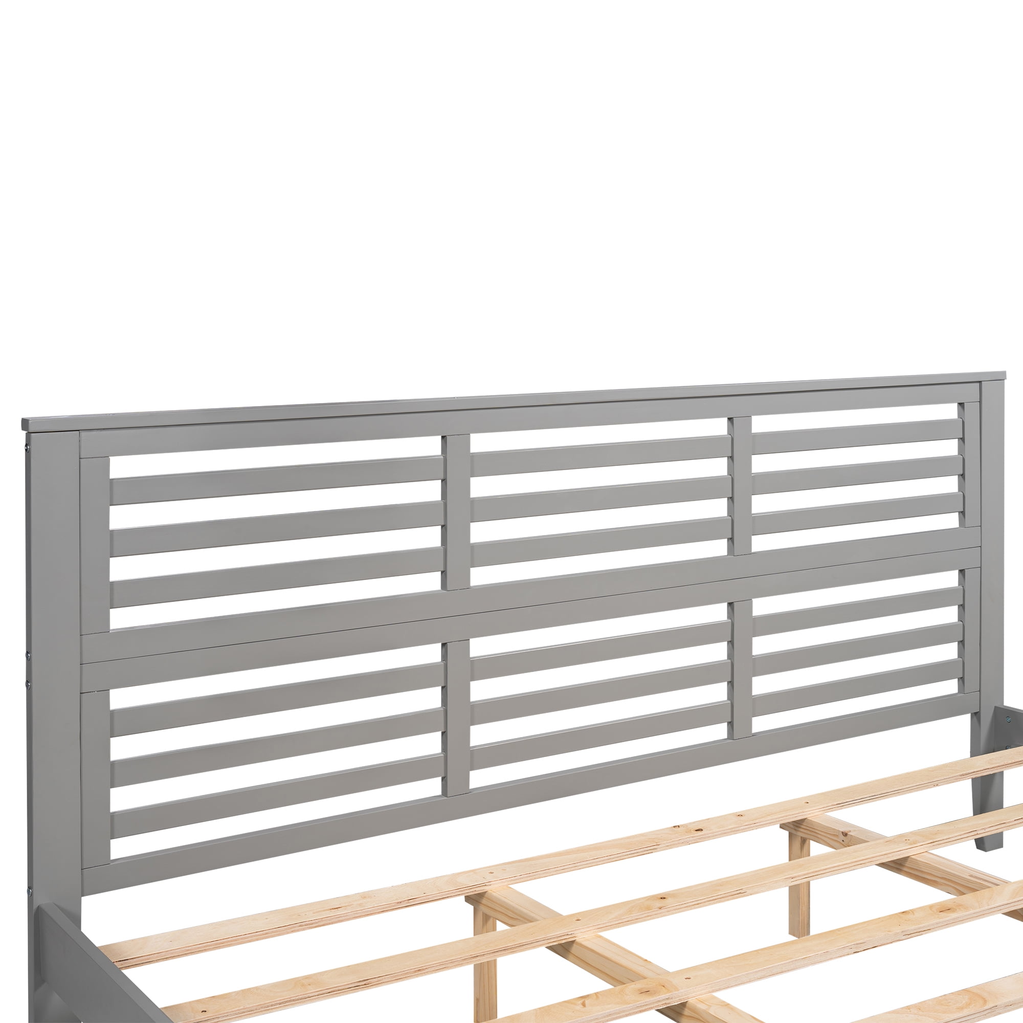EUROCO King Size Wood Platform Bed with Slatted Shaped Headboard & Footboard, Gray