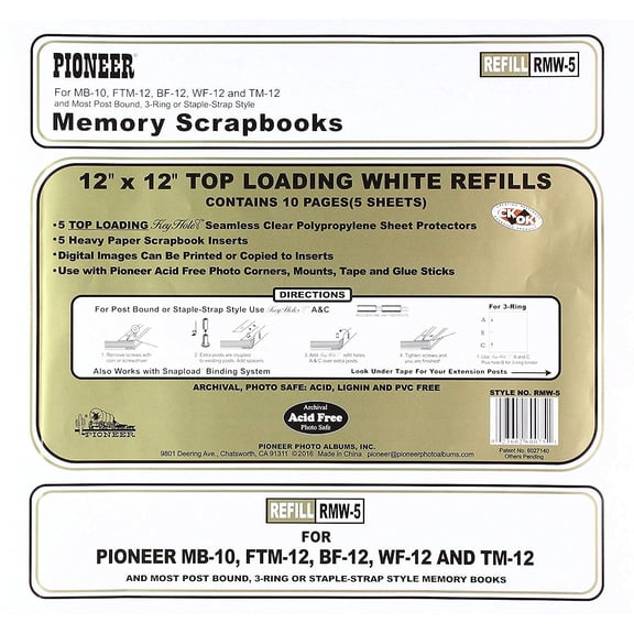 Pioneer Photo Albums 12x12 Top Loading Scrapbook Refills, White