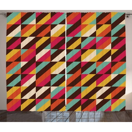 Box Set Stripes Abstract Curtains 2 Panels Set, Funky Geometric Square Boxes with Parallel Color Bars Triangles Stripes Retro, Window Drapes for Living Room Bedroom, 108W X 84L Inches, Multicolor, by Ambesonne ()
