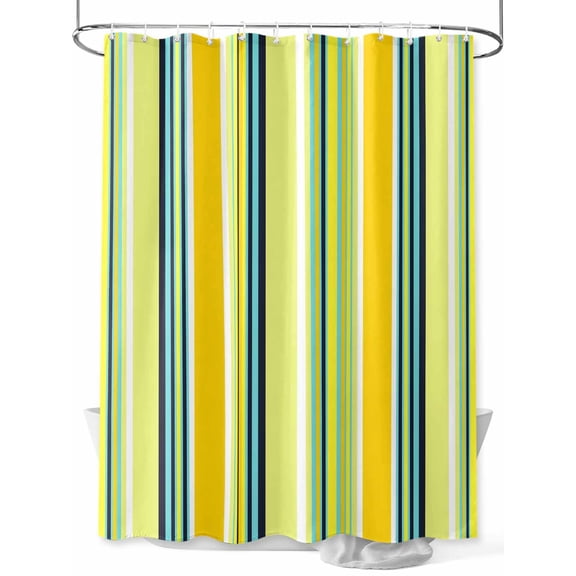 Shower Curtain Yellow Stripes Bathroom Curtains with Hooks, Waterproof Fabric Boho Style Lines Striped Bath Shower Curtains Set for Bathroom Bathtubs Decor 36x72 Inch