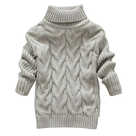 

ATOGUTA Boys Girls Sweaters Kids Turtleneck Cable Knit Sweater Unisex Long Sleeve Solid Color Pullover Gray Size 3T-8