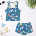 thumbnail image 5 of COEQINE Girls Two Piece Tankini Swimsuit with Shorts, Crewneck Sleeveless Swimming Bathing Suit Racerback Summer Beach Swimwear for Big Kid Preteen Age 10-11, Mushroom Daisy Leaf Blue, 5 of 8