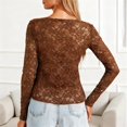 thumbnail image 6 of LEBONYARD Women's Trendy Round Neck Solid Colored Chic Lace Hollow-out Long Sleeve See-Through Slim Regular Base Layer Pullover Fashion Tops, 6 of 9