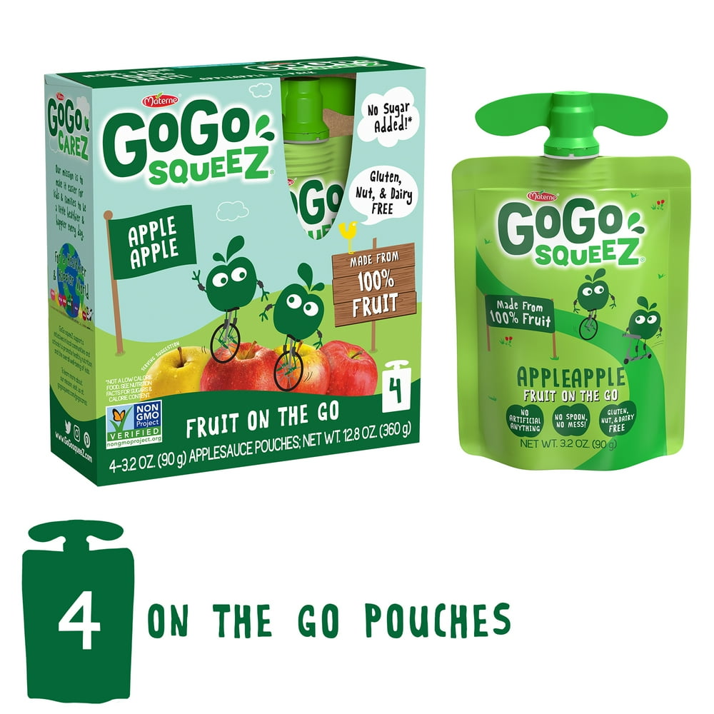 GoGo squeeZ Organic Applesauce Pouches, Apple Apple, 4 Pack Walmart