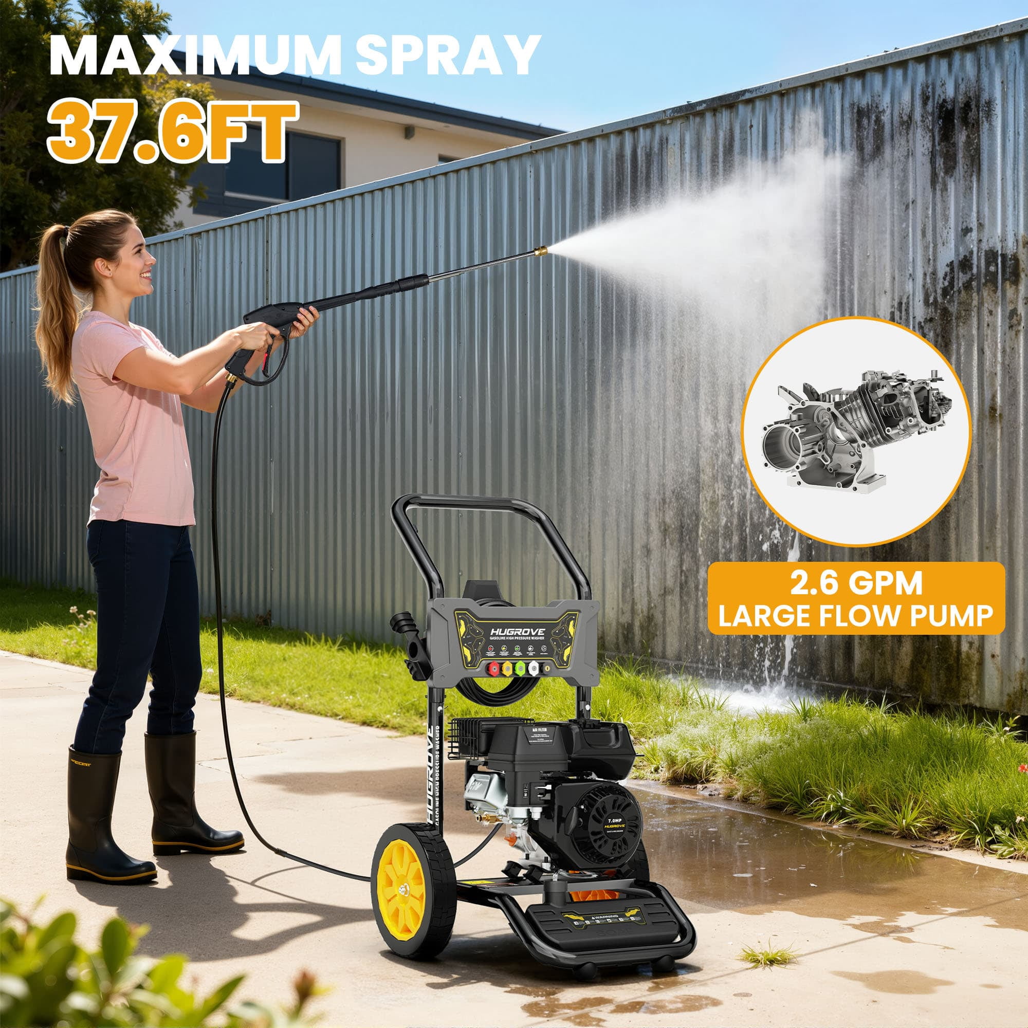 Syngar 4000PSI Pressure Washer with 27FT High-Pressure Hose & 5 Nozzle & Spray Gun, 2.6GPM, Gas Pressure Washer for Patio & Garage