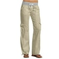 thumbnail image 2 of Blmnix Pull-On Pants for Woman Parachute Beige Wide-Leg Straight Leg High Waist Full Cargo Juniors Pants Comfy, 2 of 9