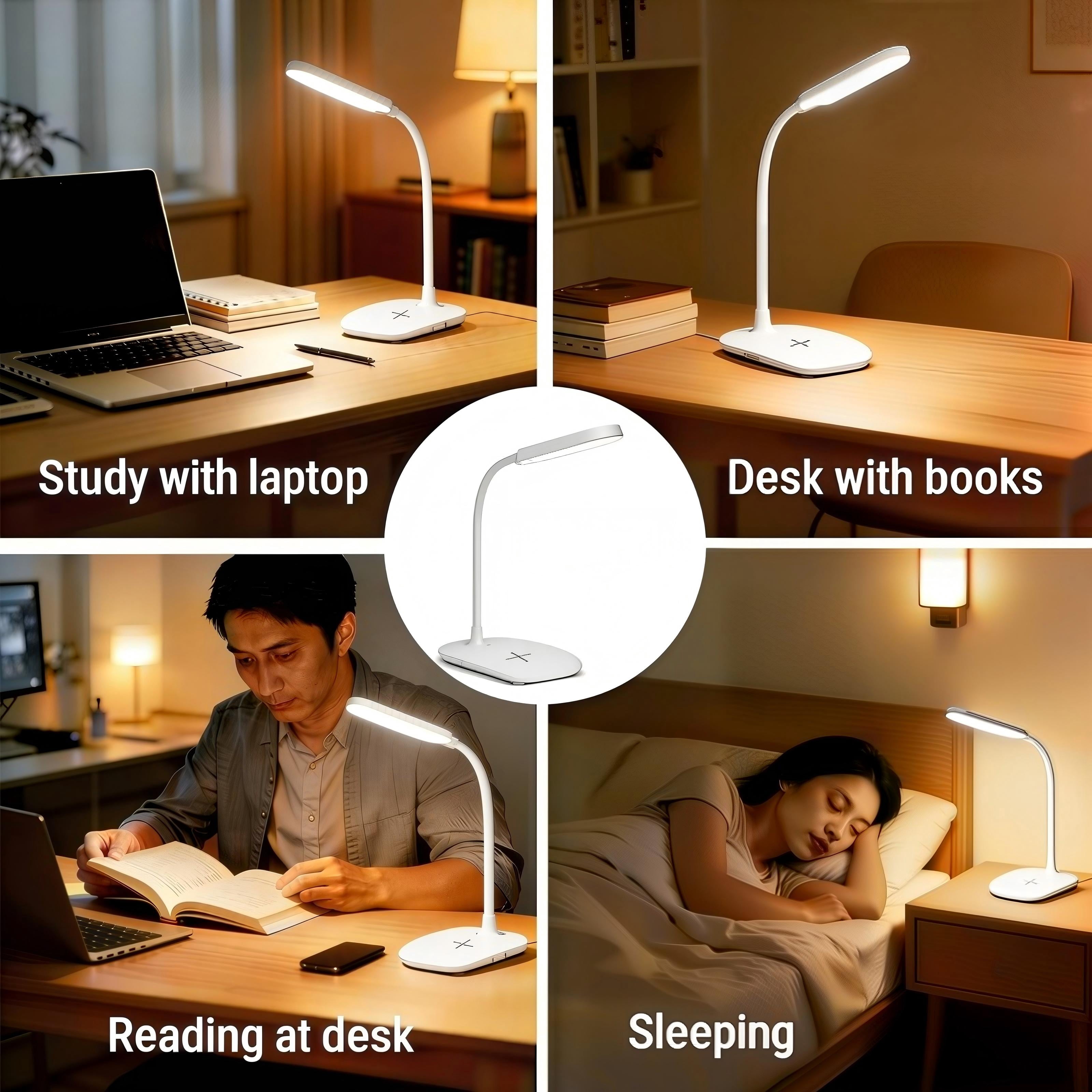 DKTIOP Small Led Desk Lamp for an Office in Home with USB Port - 3 Modes Dimmable Gooseneck Desk Light（White）