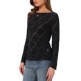 thumbnail image 4 of INSPIRE CHIC Jacquard Blouse for Women's Boat Neck Long Sleeve Fall Sheer Knit Top S Black, 4 of 5
