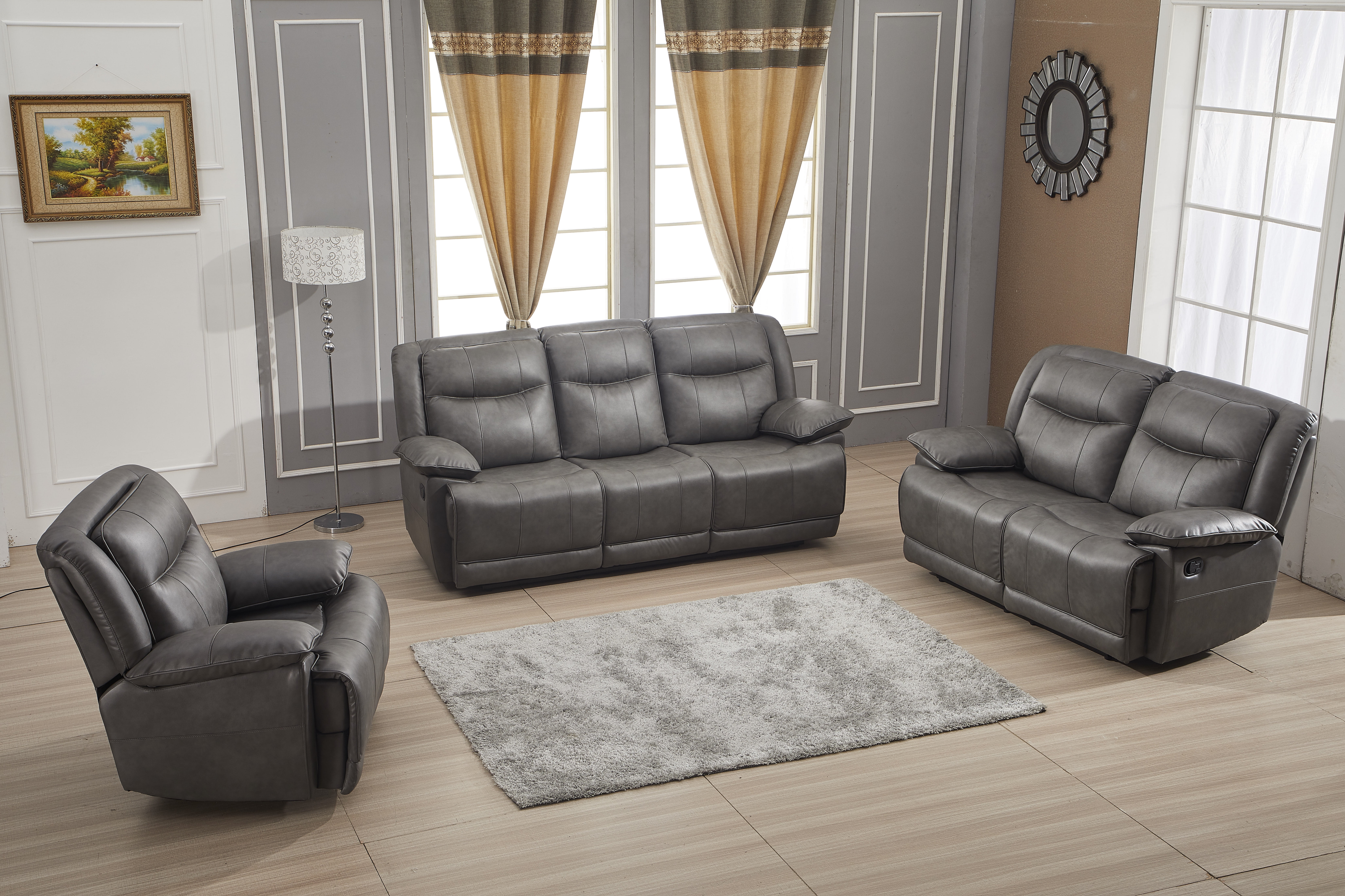 Details about   Living Family Room Furniture Set Gray Microfiber Reclining Sofa Sectional IF2I 