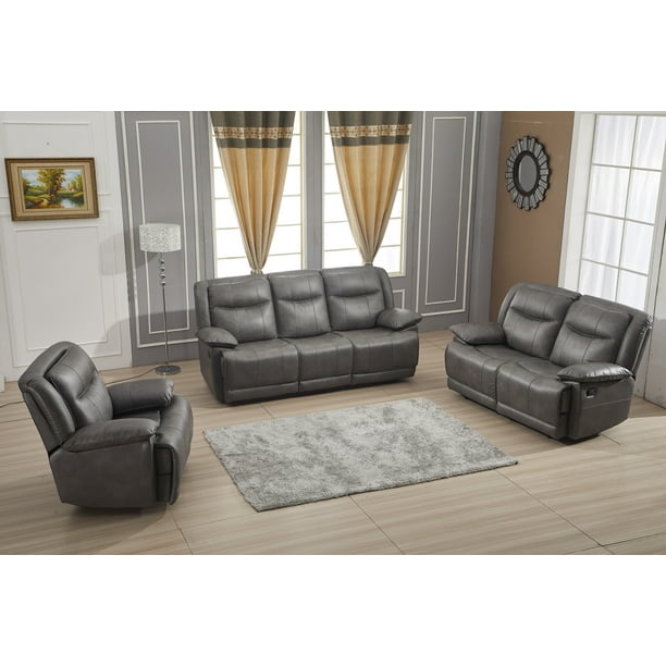 B Furniture Bonded Leather Reclining Sofa Couch Set Living Room 8006 Gray Loveseat Recliner Com - Gray Reclining Sofa And Loveseat Set