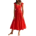 thumbnail image 3 of xiaxaixu Robe Sans Manches Fluide pour Femmes Été Grand Ourlet Plissé Col Carré Robe de Plage pour Fête en Club Mode Urbaine, 3 of 6