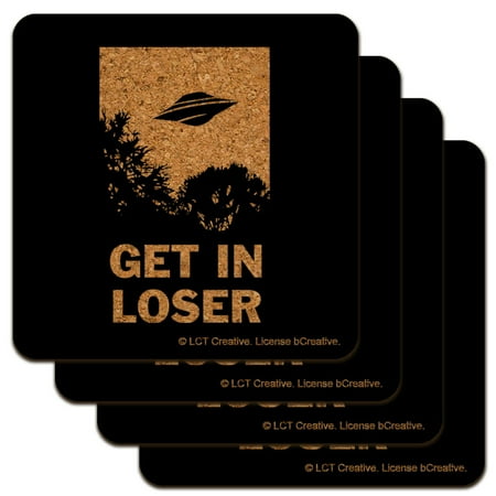 

Get in Loser UFO Alien Abduction Funny Humor Low Profile Novelty Cork Coaster Set